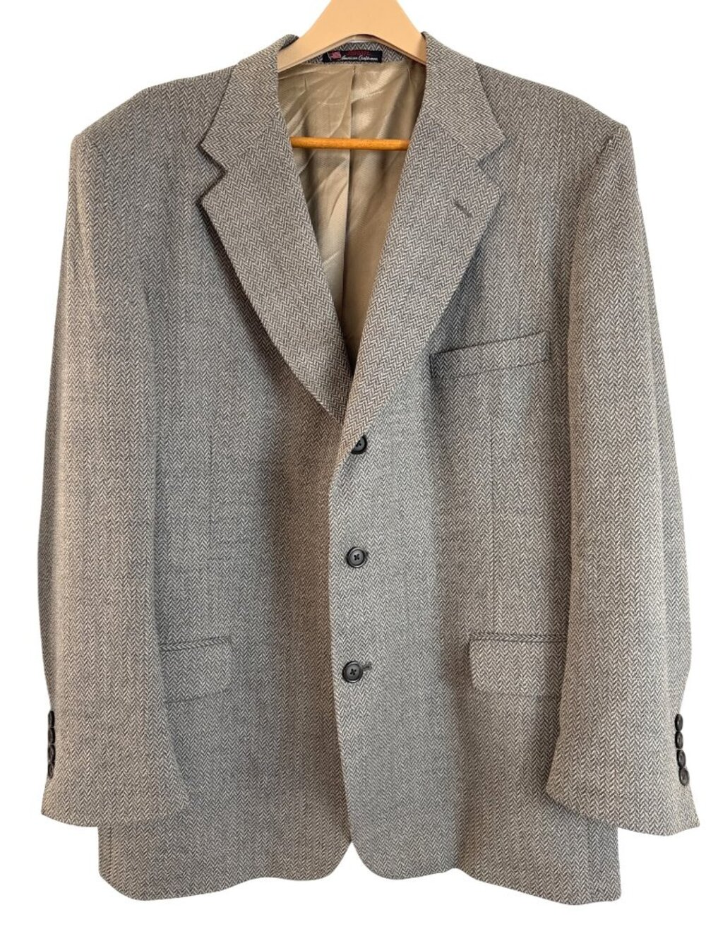 Stafford American Craftsman Men's Tan Gray Herringbone Blazer Wool Made in USA